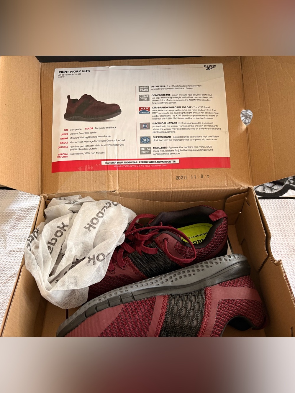 Reebok Women's Print Work ULTK Safety Shoes (Burgundy/Black) — Model RB248
